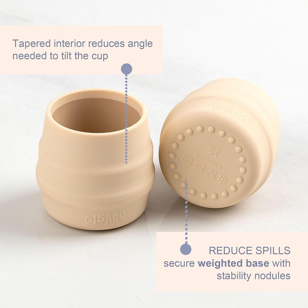 Sippit Silicone Baby Cup, Fawn (2-Pack) - Open Training Silicone Cups - Soft, Non Slip Grip, Weighted Base - Durable, Dishwasher Safe, BPA Free - Toddler Cups - Baby Essentials - 6 Months+