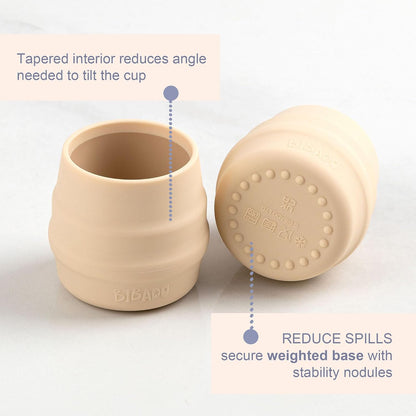 Sippit Silicone Baby Cup, Fawn (2-Pack) - Open Training Silicone Cups - Soft, Non Slip Grip, Weighted Base - Durable, Dishwasher Safe, BPA Free - Toddler Cups - Baby Essentials - 6 Months+
