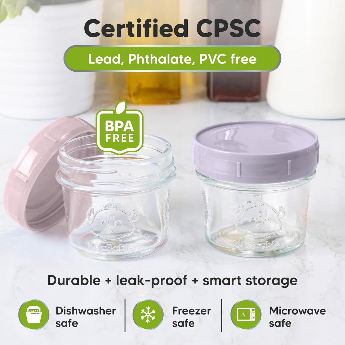 12-Pack Baby Food Glass Containers and Silicone Baby Food Freezer Tray with Clip-on Lid - 4 oz Leak-Proof, Microwavable, Baby Food Storage Container - Breast Milk Trays for Freezer