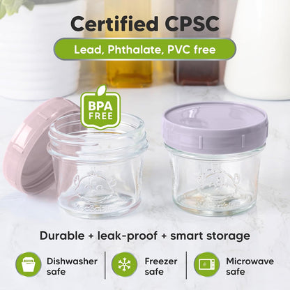12-Pack Baby Food Glass Containers and Silicone Baby Food Freezer Tray with Clip-on Lid - 4 oz Leak-Proof, Microwavable, Baby Food Storage Container - Breast Milk Trays for Freezer