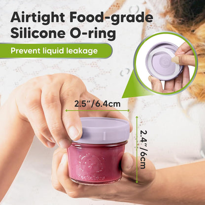 12-Pack Baby Food Glass Containers and Silicone Baby Food Freezer Tray with Clip-on Lid - 4 oz Leak-Proof, Microwavable, Baby Food Storage Container - Breast Milk Trays for Freezer