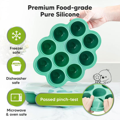 12-Pack Baby Food Glass Containers and Silicone Baby Food Freezer Tray with Clip-on Lid - 4 oz Leak-Proof, Microwavable, Baby Food Storage Container - Breast Milk Trays for Freezer