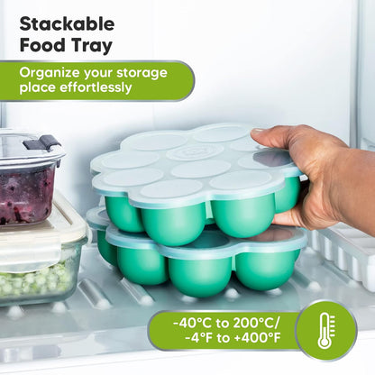 12-Pack Baby Food Glass Containers and Silicone Baby Food Freezer Tray with Clip-on Lid - 4 oz Leak-Proof, Microwavable, Baby Food Storage Container - Breast Milk Trays for Freezer