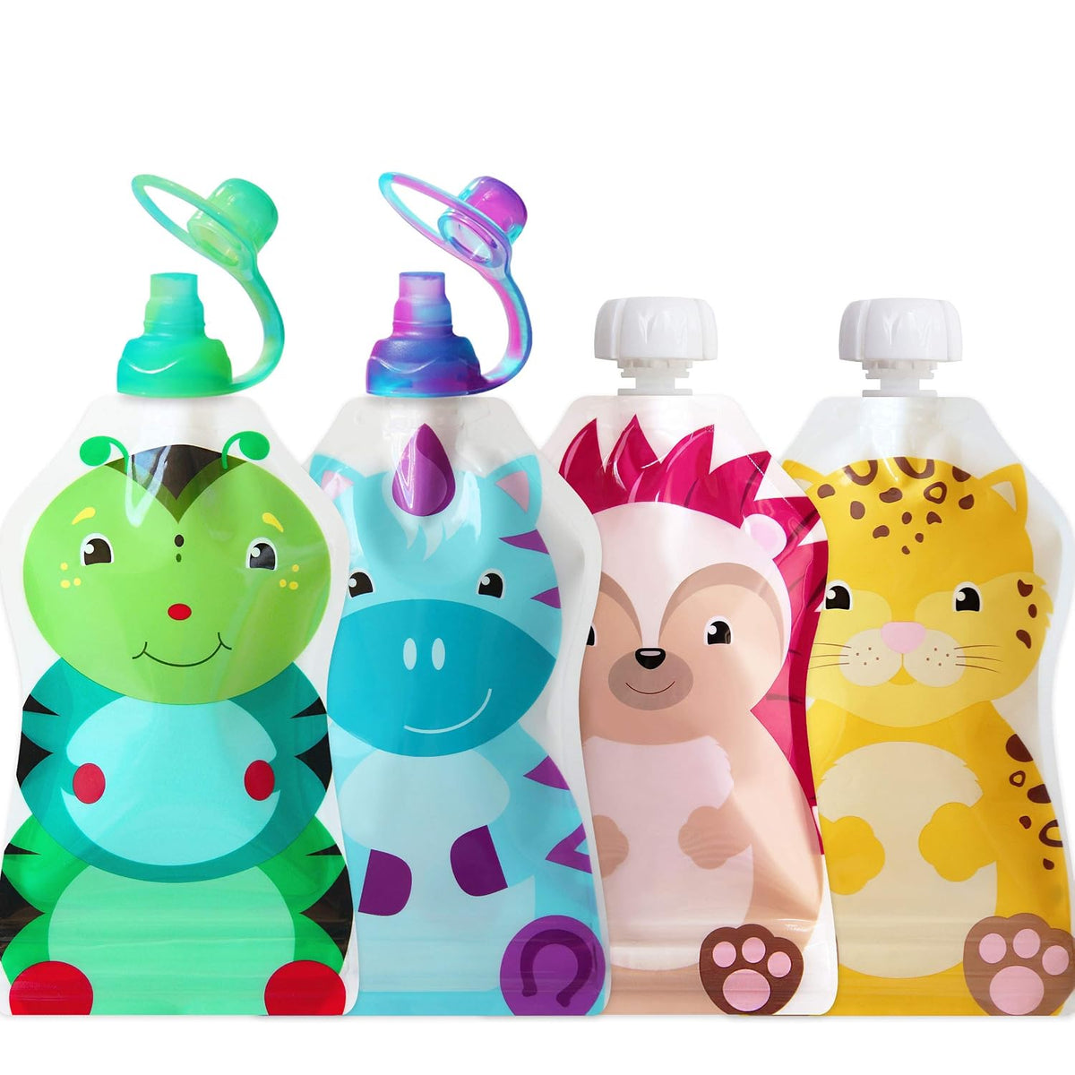 Reusable Baby Food Storage Pouches, 5 oz + SoftSip Pouch Tops | Ideal for Baby Food, Smoothies and Purees | Secure Double Lock Zipper, Wide Bottom, BPA Free | FreshSquad, 10 CT