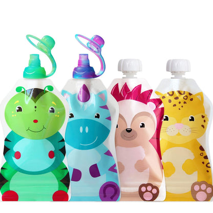 Reusable Baby Food Storage Pouches, 5 oz + SoftSip Pouch Tops | Ideal for Baby Food, Smoothies and Purees | Secure Double Lock Zipper, Wide Bottom, BPA Free | FreshSquad, 10 CT