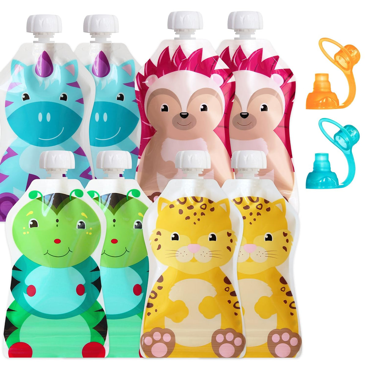 Reusable Baby Food Storage Pouches, 5 oz + SoftSip Pouch Tops | Ideal for Baby Food, Smoothies and Purees | Secure Double Lock Zipper, Wide Bottom, BPA Free | FreshSquad, 10 CT