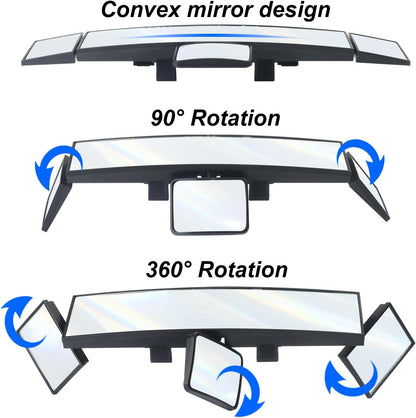 15" Rear View Mirror with Baby Mirror,Car Panoramic Rearview Mirrors Extender,Clip on Large Wide Angle Rear View Mirror for Truck Car and SUV (White)