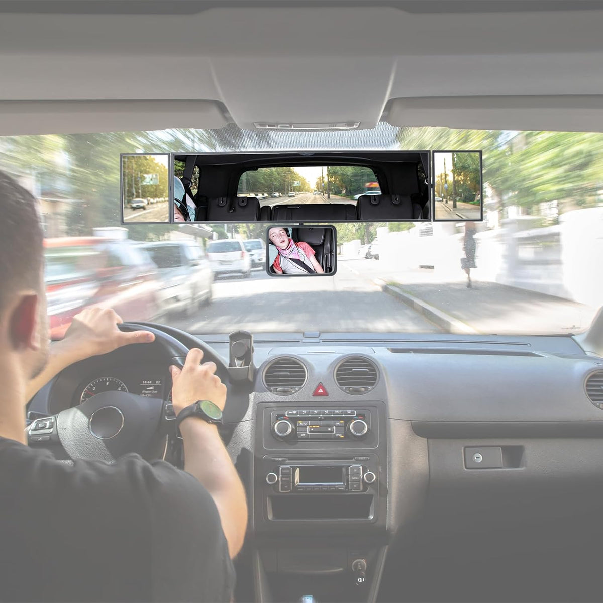 15" Rear View Mirror with Baby Mirror,Car Panoramic Rearview Mirrors Extender,Clip on Large Wide Angle Rear View Mirror for Truck Car and SUV (White)