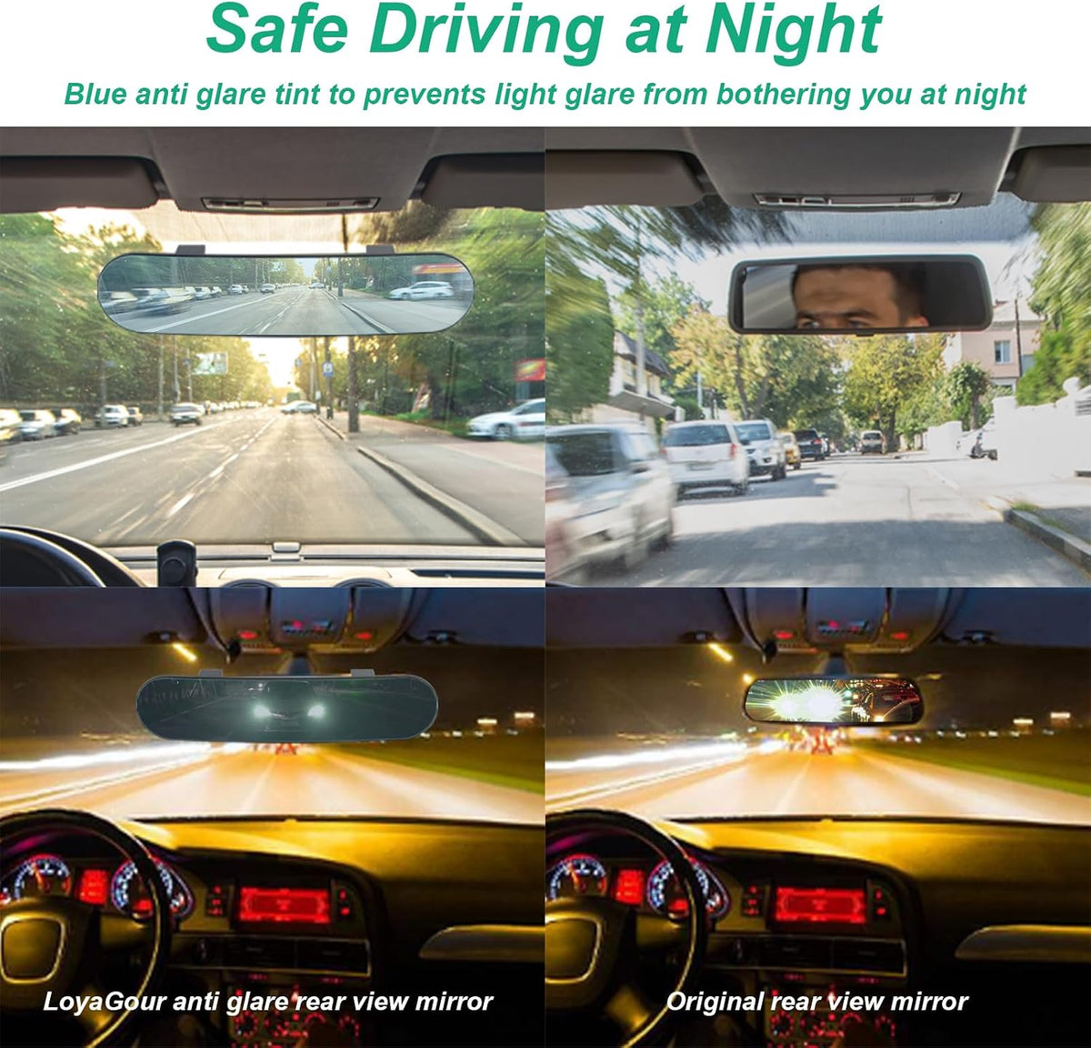 15" Rear View Mirror with Baby Mirror,Car Panoramic Rearview Mirrors Extender,Clip on Large Wide Angle Rear View Mirror for Truck Car and SUV (White)
