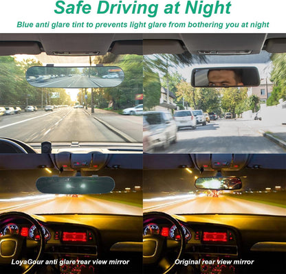 15" Rear View Mirror with Baby Mirror,Car Panoramic Rearview Mirrors Extender,Clip on Large Wide Angle Rear View Mirror for Truck Car and SUV (White)
