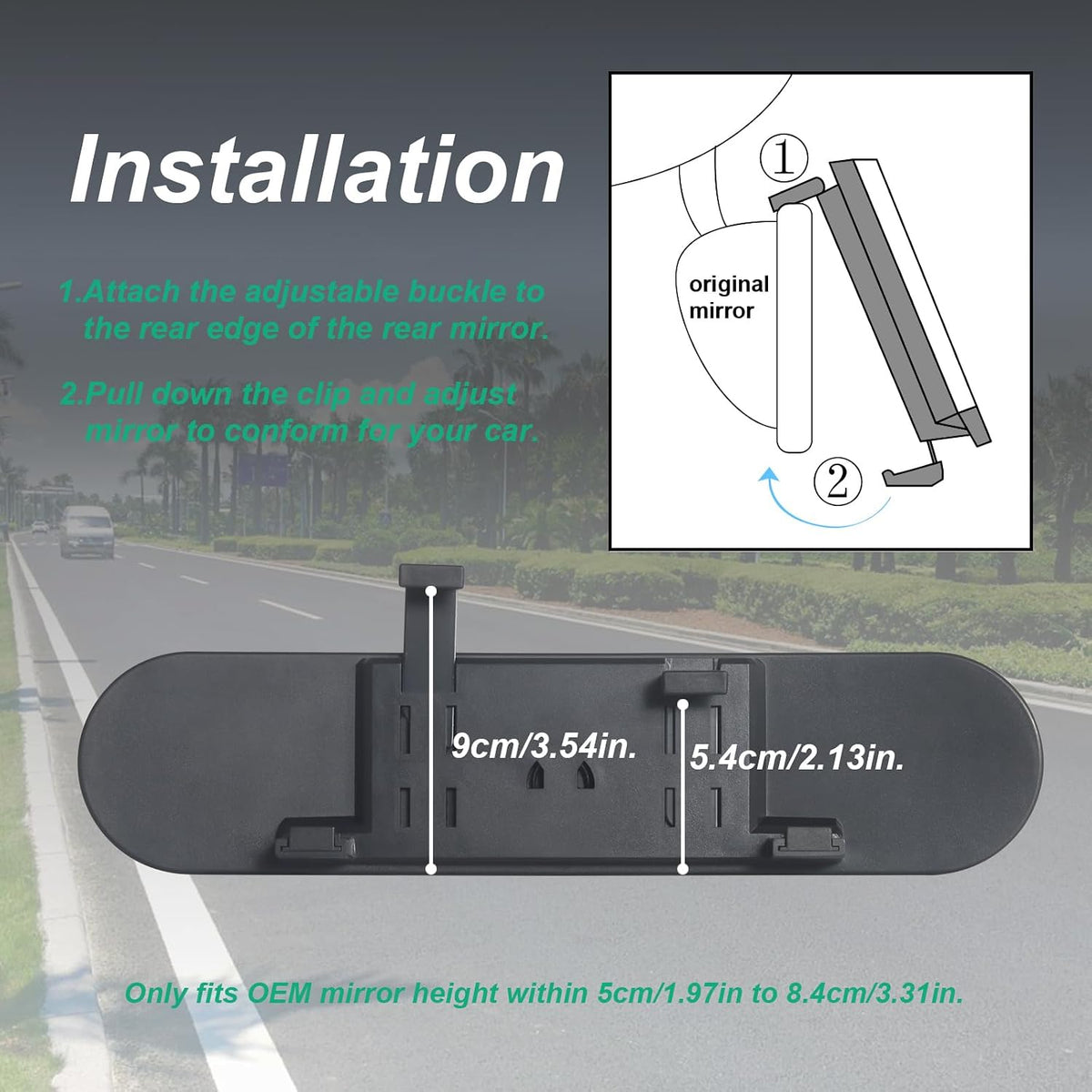 15" Rear View Mirror with Baby Mirror,Car Panoramic Rearview Mirrors Extender,Clip on Large Wide Angle Rear View Mirror for Truck Car and SUV (White)