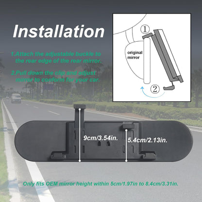 15" Rear View Mirror with Baby Mirror,Car Panoramic Rearview Mirrors Extender,Clip on Large Wide Angle Rear View Mirror for Truck Car and SUV (White)