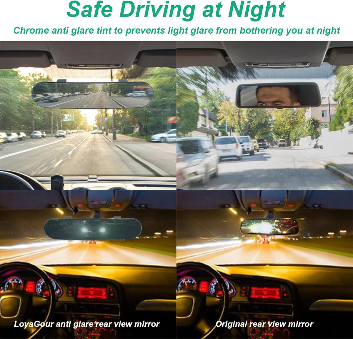 15" Rear View Mirror with Baby Mirror,Car Panoramic Rearview Mirrors Extender,Clip on Large Wide Angle Rear View Mirror for Truck Car and SUV (White)