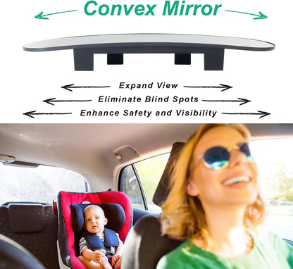 15" Rear View Mirror with Baby Mirror,Car Panoramic Rearview Mirrors Extender,Clip on Large Wide Angle Rear View Mirror for Truck Car and SUV (White)