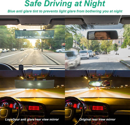 15" Rear View Mirror with Baby Mirror,Car Panoramic Rearview Mirrors Extender,Clip on Large Wide Angle Rear View Mirror for Truck Car and SUV (White)