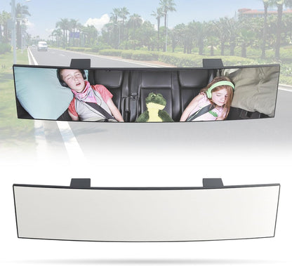 15" Rear View Mirror with Baby Mirror,Car Panoramic Rearview Mirrors Extender,Clip on Large Wide Angle Rear View Mirror for Truck Car and SUV (White)