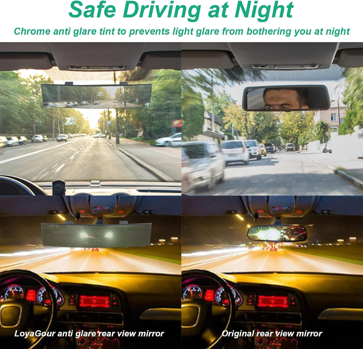 15" Rear View Mirror with Baby Mirror,Car Panoramic Rearview Mirrors Extender,Clip on Large Wide Angle Rear View Mirror for Truck Car and SUV (White)