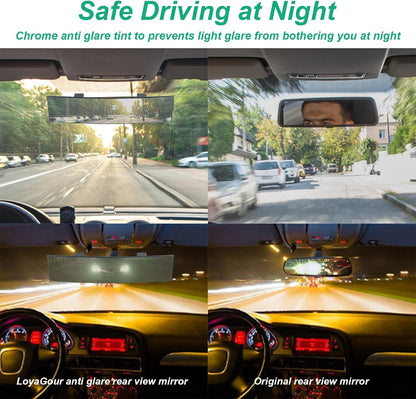 15" Rear View Mirror with Baby Mirror,Car Panoramic Rearview Mirrors Extender,Clip on Large Wide Angle Rear View Mirror for Truck Car and SUV (White)
