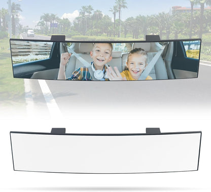 15" Rear View Mirror with Baby Mirror,Car Panoramic Rearview Mirrors Extender,Clip on Large Wide Angle Rear View Mirror for Truck Car and SUV (White)