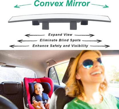 15" Rear View Mirror with Baby Mirror,Car Panoramic Rearview Mirrors Extender,Clip on Large Wide Angle Rear View Mirror for Truck Car and SUV (White)
