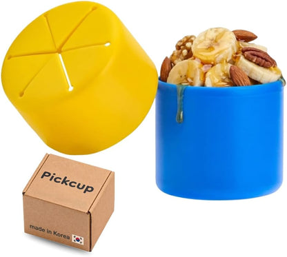 Pickcup Silicone Snack Cup with Lid, BPA-Free, Reusable, 9oz, Blue