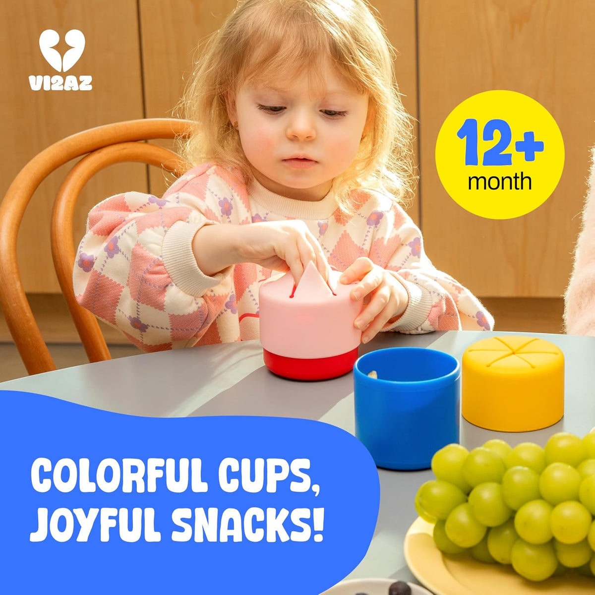 Pickcup Silicone Snack Cup with Lid, BPA-Free, Reusable, 9oz, Blue