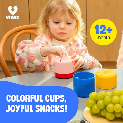 Pickcup Silicone Snack Cup with Lid, BPA-Free, Reusable, 9oz, Blue