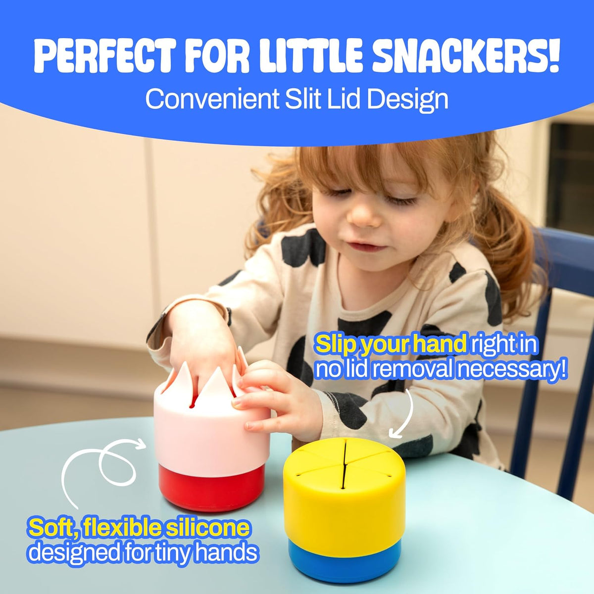 Pickcup Silicone Snack Cup with Lid, BPA-Free, Reusable, 9oz, Blue