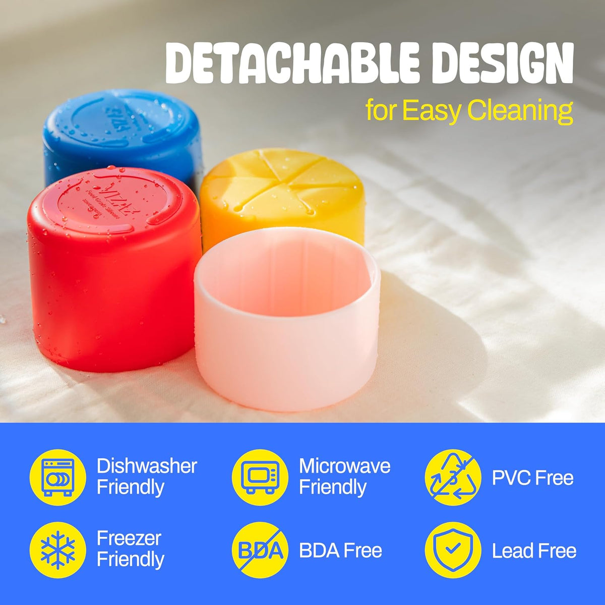Pickcup Silicone Snack Cup with Lid, BPA-Free, Reusable, 9oz, Blue