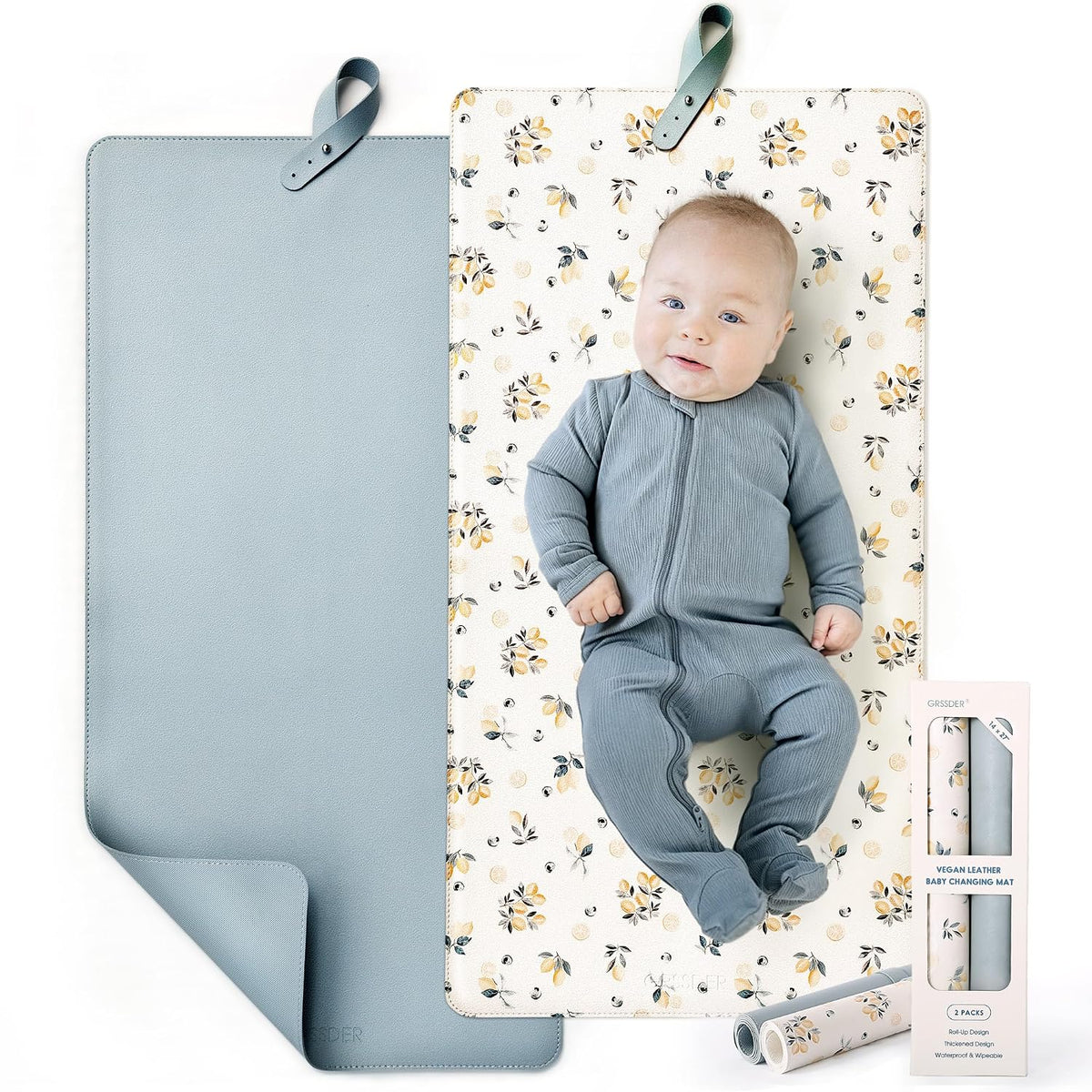 Thickened Baby Changing Pad 2 Pack, Portable Travel Mat with Roll-up Design
