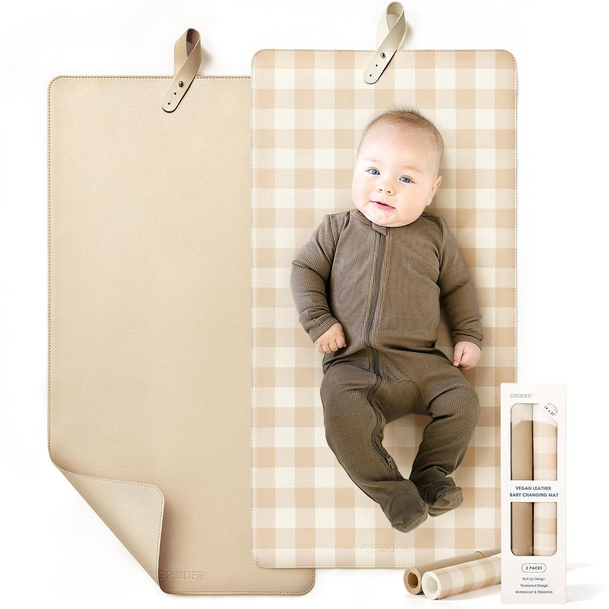 Thickened Baby Changing Pad 2 Pack, Portable Travel Mat with Roll-up Design