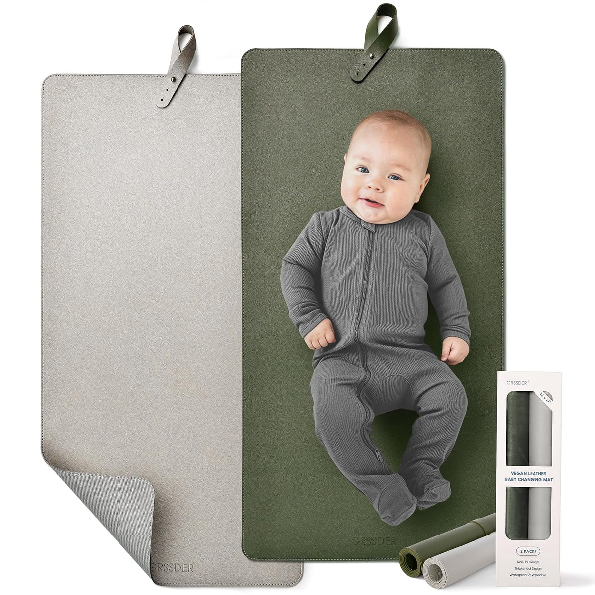 Thickened Baby Changing Pad 2 Pack, Portable Travel Mat with Roll-up Design