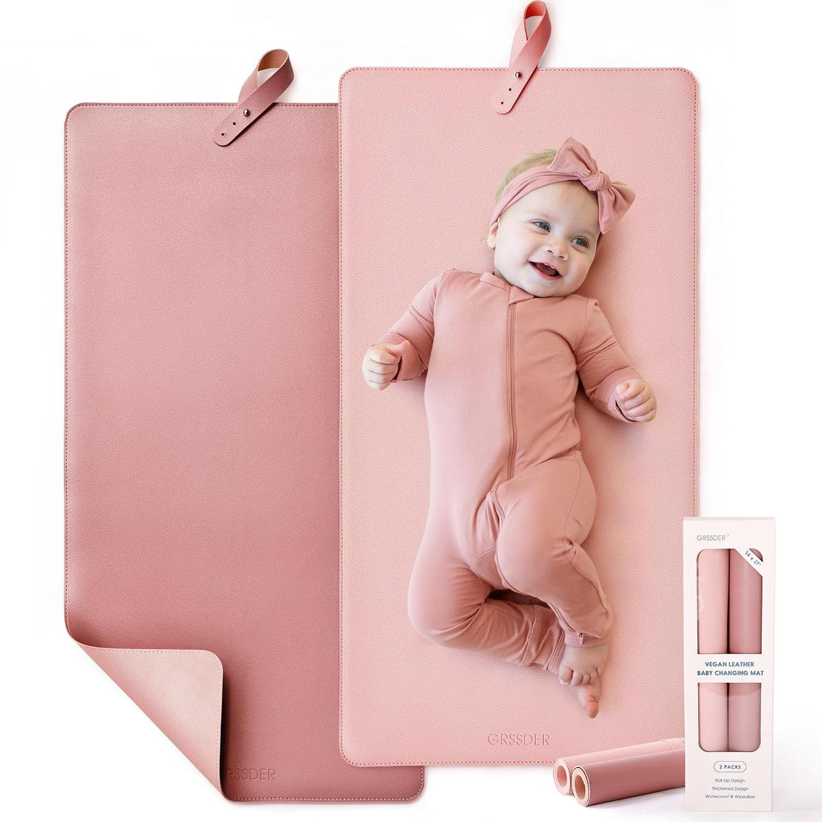 Thickened Baby Changing Pad 2 Pack, Portable Travel Mat with Roll-up Design
