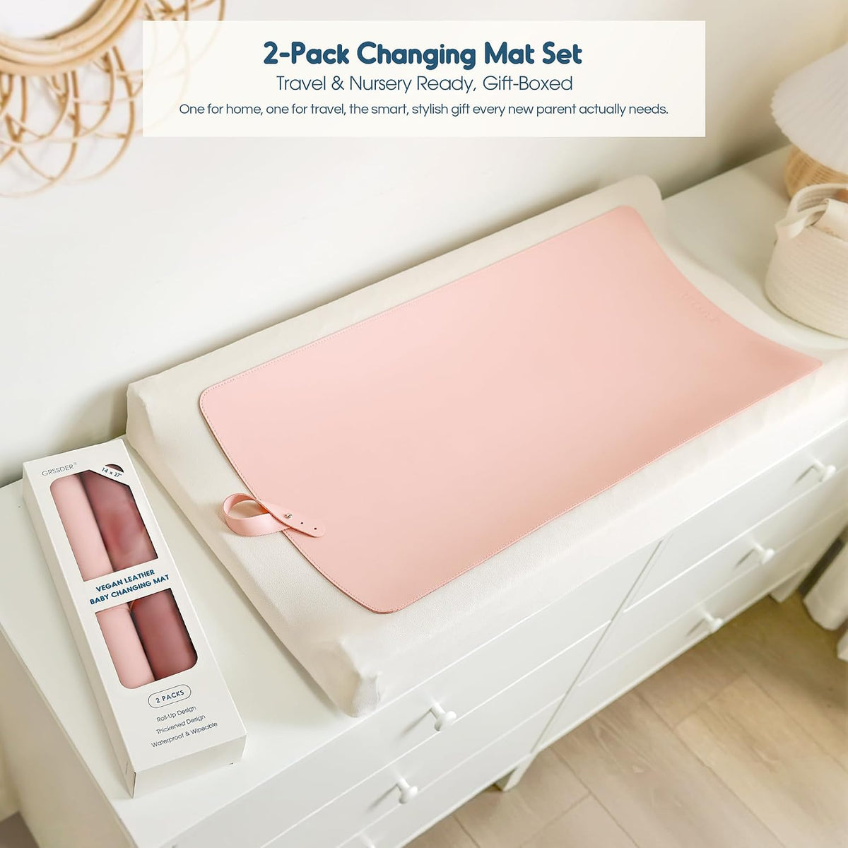 Thickened Baby Changing Pad 2 Pack, Portable Travel Mat with Roll-up Design
