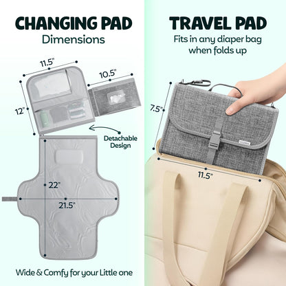 Portable Changing Pad – Waterproof Foldable Diaper Changing Pad with Wipes Pocket, Soft Travel Changing Mat for Baby, Compact & Easy to Clean Newborn Gift