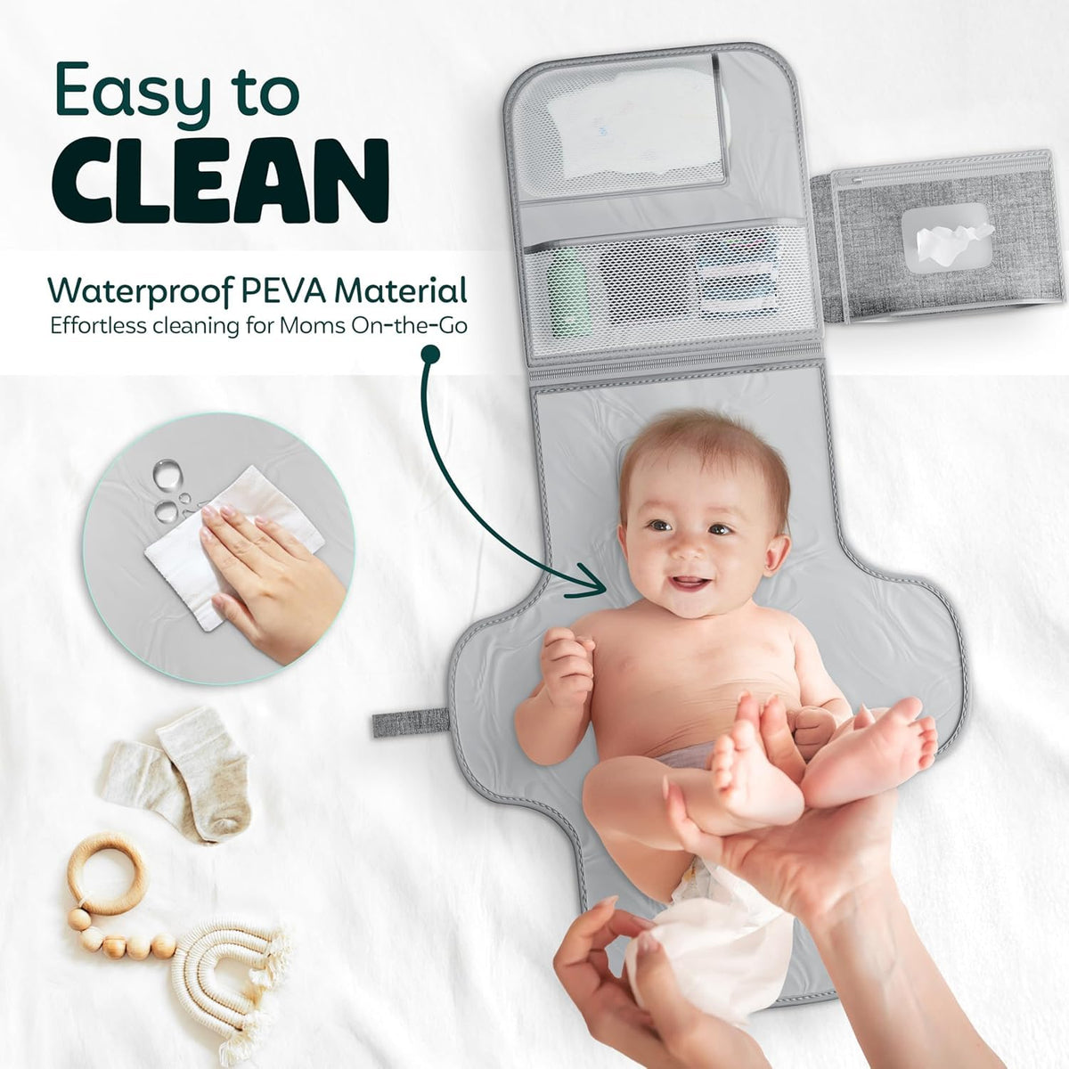 Portable Changing Pad – Waterproof Foldable Diaper Changing Pad with Wipes Pocket, Soft Travel Changing Mat for Baby, Compact & Easy to Clean Newborn Gift