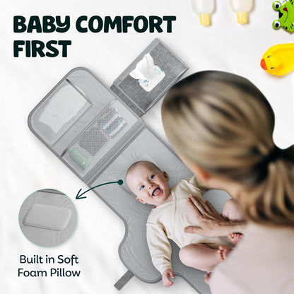 Portable Changing Pad – Waterproof Foldable Diaper Changing Pad with Wipes Pocket, Soft Travel Changing Mat for Baby, Compact & Easy to Clean Newborn Gift