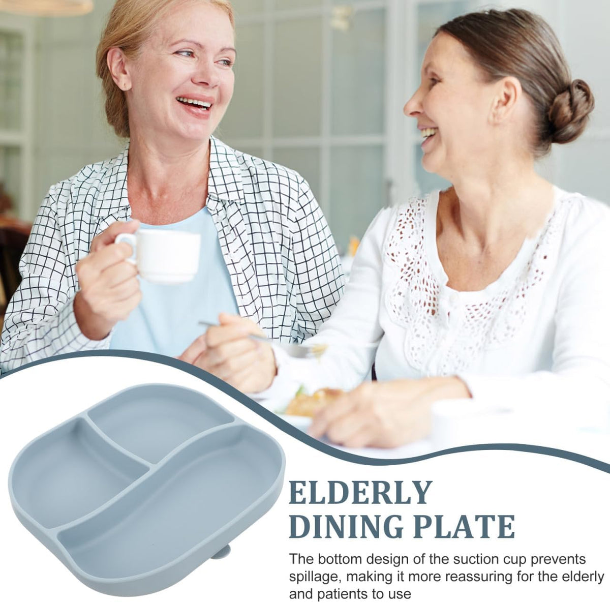 Multi-Grid Silicone Suction Plate with Divider for Elderly