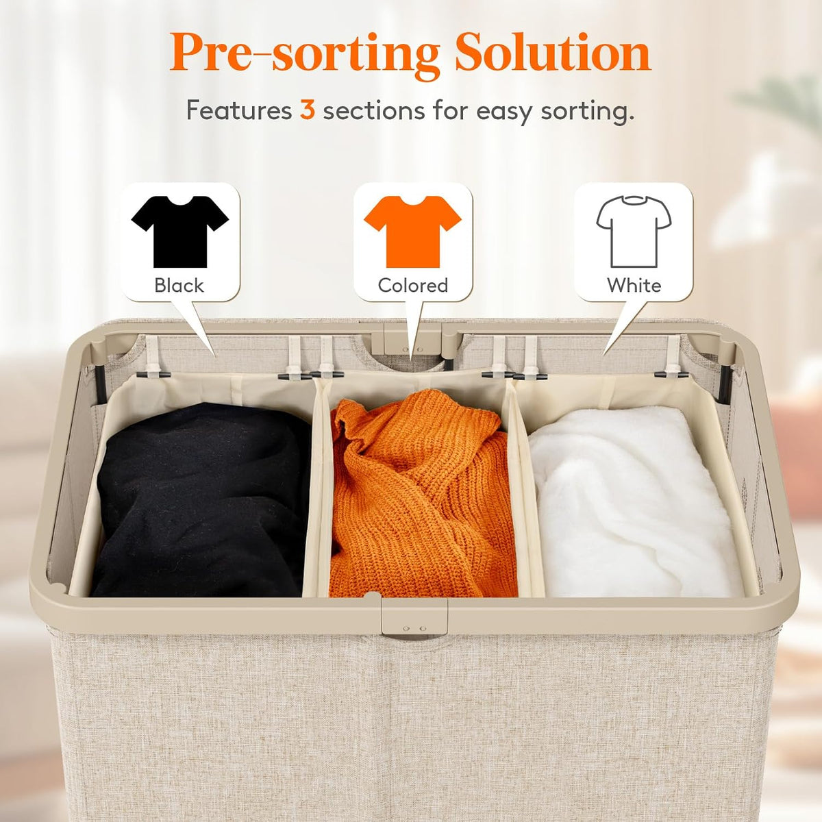 165L Large Laundry Basket with Lid, Laundry Hamper with Plastic Handles and Removable Bag, Foldable Tall Dirty Clothes Hampers for Laundry for Laundry Room, Bedroom, Bathroom, Dorm, Beige
