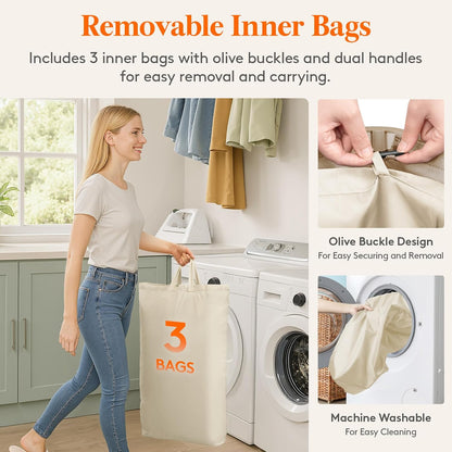 165L Large Laundry Basket with Lid, Laundry Hamper with Plastic Handles and Removable Bag, Foldable Tall Dirty Clothes Hampers for Laundry for Laundry Room, Bedroom, Bathroom, Dorm, Beige