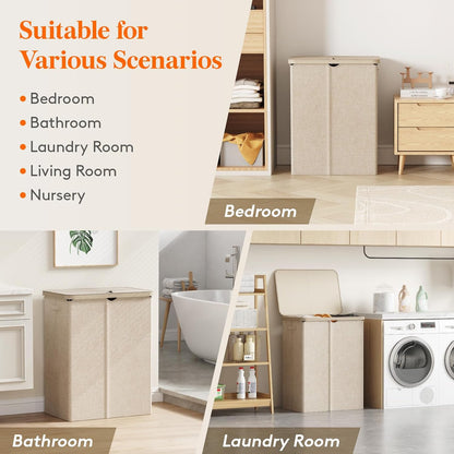 165L Large Laundry Basket with Lid, Laundry Hamper with Plastic Handles and Removable Bag, Foldable Tall Dirty Clothes Hampers for Laundry for Laundry Room, Bedroom, Bathroom, Dorm, Beige