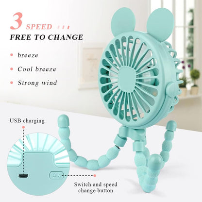 Stroller Fan Mini Handheld Octopus Fan Baby Fan with Flexible Tripod Wrapped on Stroller, Car Seat, Student Bed, Bike USB Rechargeable Fan, Desk Fan for Office and Baby Room or Outdoor