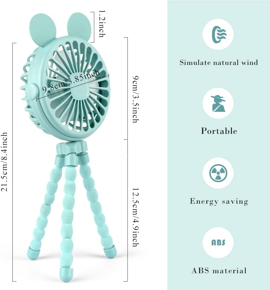 Stroller Fan Mini Handheld Octopus Fan Baby Fan with Flexible Tripod Wrapped on Stroller, Car Seat, Student Bed, Bike USB Rechargeable Fan, Desk Fan for Office and Baby Room or Outdoor