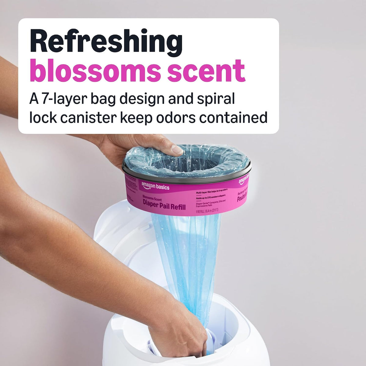 Amazon Brand - Mama Bear Blossoms Scented Diaper Pail Refills for Diaper Genie Pails, Odor Control, 1080 Count (4 Packs of 270 Count), Compatible with Diaper Genie Complete, Elite & Expressions Pails