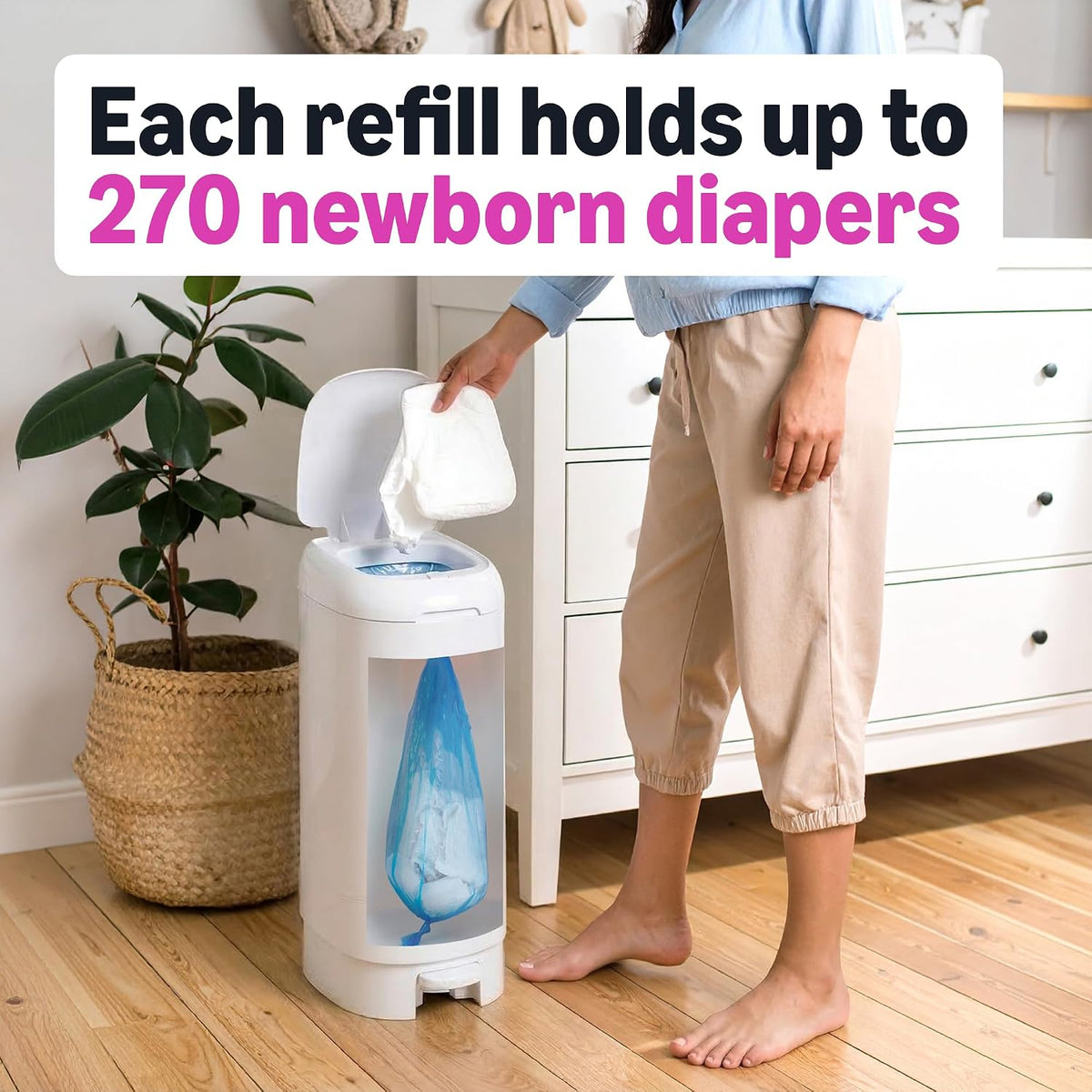 Amazon Brand - Mama Bear Blossoms Scented Diaper Pail Refills for Diaper Genie Pails, Odor Control, 1080 Count (4 Packs of 270 Count), Compatible with Diaper Genie Complete, Elite & Expressions Pails