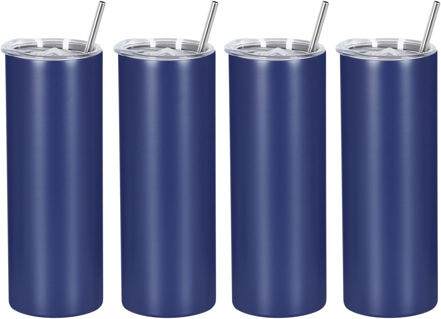 8 Pack 20 Oz Straight Skinny Tumblers, Individually Gift Boxed Stainless Steel Slim Skinny Tumbler Set Bulk, 20 Oz Insulated Slim Thin Travel Tumbler Cup for Diy, Silver