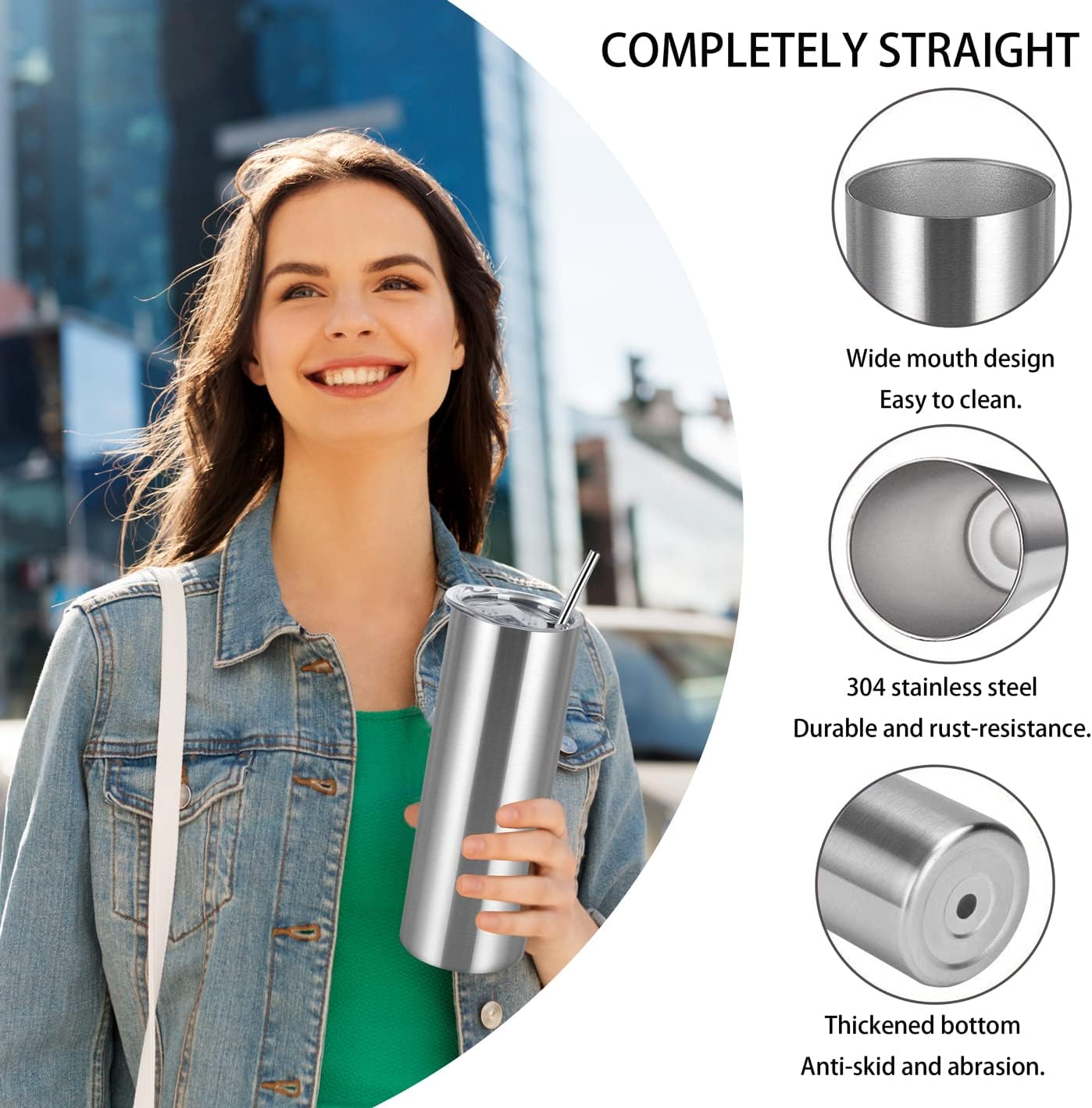 8 Pack 20 Oz Straight Skinny Tumblers, Individually Gift Boxed Stainless Steel Slim Skinny Tumbler Set Bulk, 20 Oz Insulated Slim Thin Travel Tumbler Cup for Diy, Silver