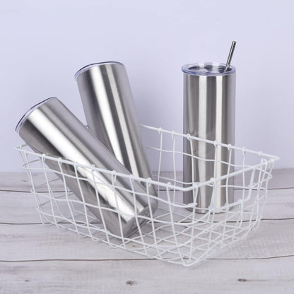 8 Pack 20 Oz Straight Skinny Tumblers, Individually Gift Boxed Stainless Steel Slim Skinny Tumbler Set Bulk, 20 Oz Insulated Slim Thin Travel Tumbler Cup for Diy, Silver