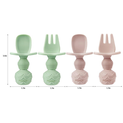 2 Pack Silicone Baby Straw & Snack Cup with 2 Spoons 2 Forks, Dual-Purpose Toddler Training Cups, Pink Green