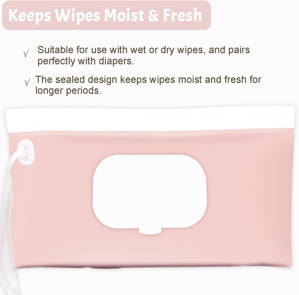 Wipe Dispenser and Wipes Container, 2 Pack Reusable Wipes Holder and Travel Wipes Case, Refillable Pouch for Baby Essentials, blush& bow Design (Blush)
